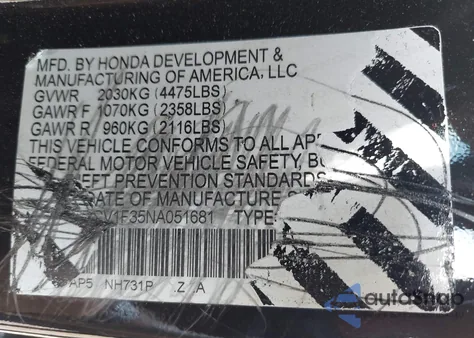 2022 Honda Accord Sport from USA, damaged, VIN 1HGCV1F35NA051681